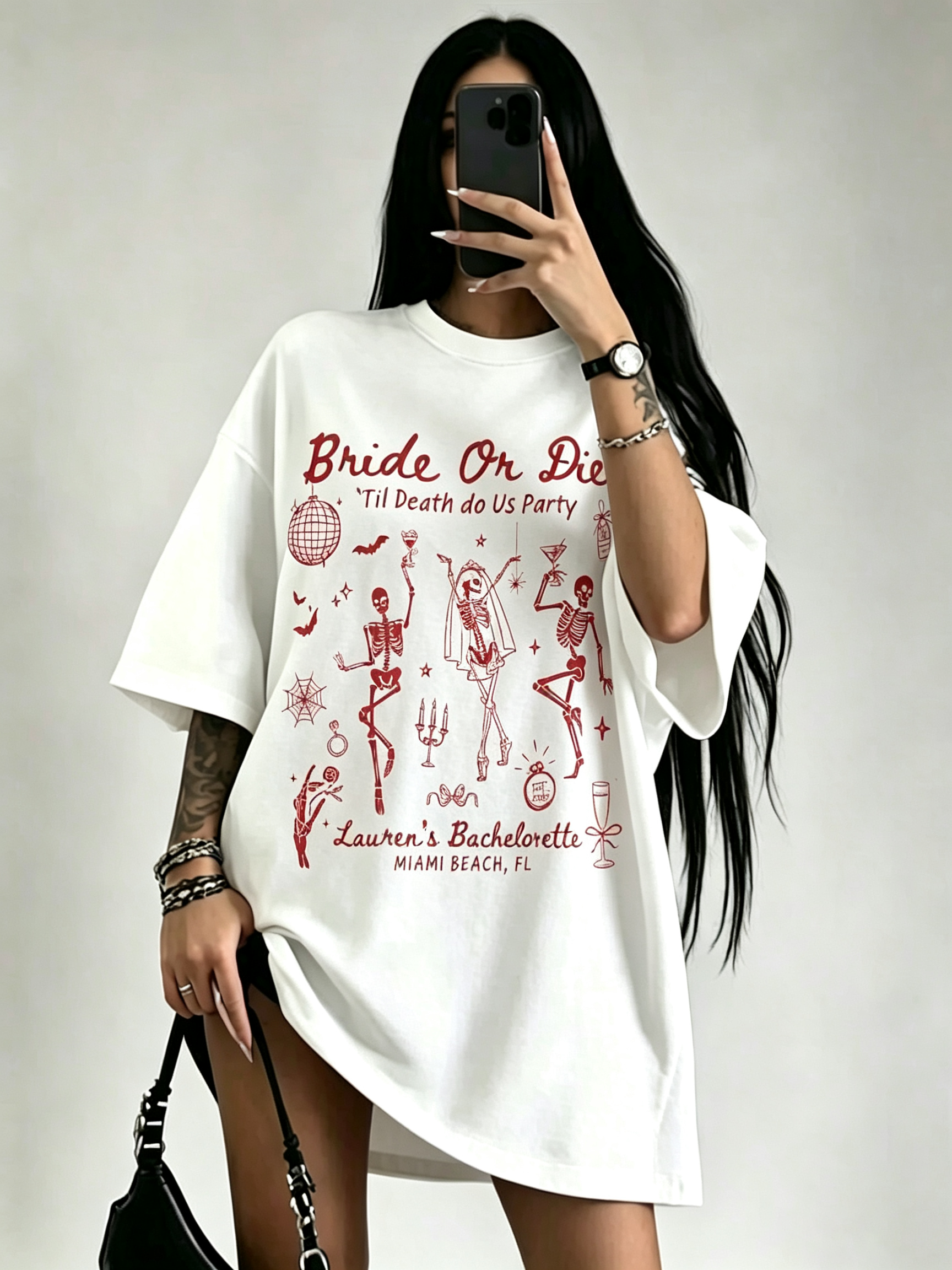Bride Or Die Skeleton Graphic Oversized Tee