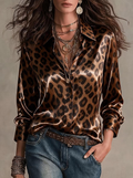 Bronze Leopard Print Satin Shirt