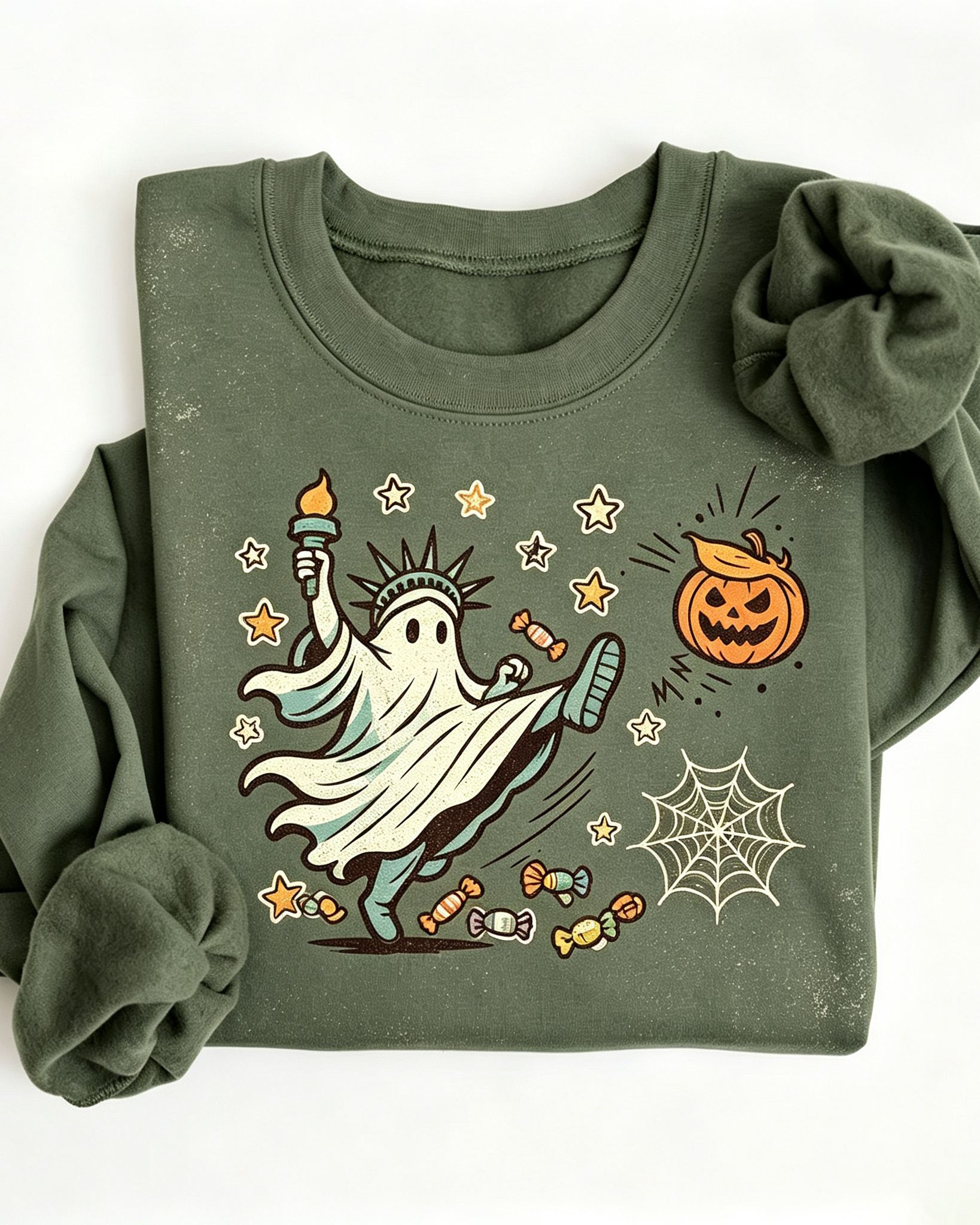 Green Ghost Statue Of Liberty Halloween Sweatshirt