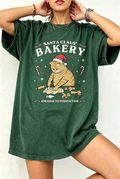 Green Santa Claus Bakery Cat Oversized T-Shirt