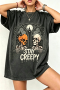 Black Gothic Stay Creepy Skeletons Oversized T-Shirt