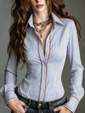 Blue White Pinstripe Contrast Button Shirt