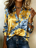 Gold Blue Floral Satin Shirt