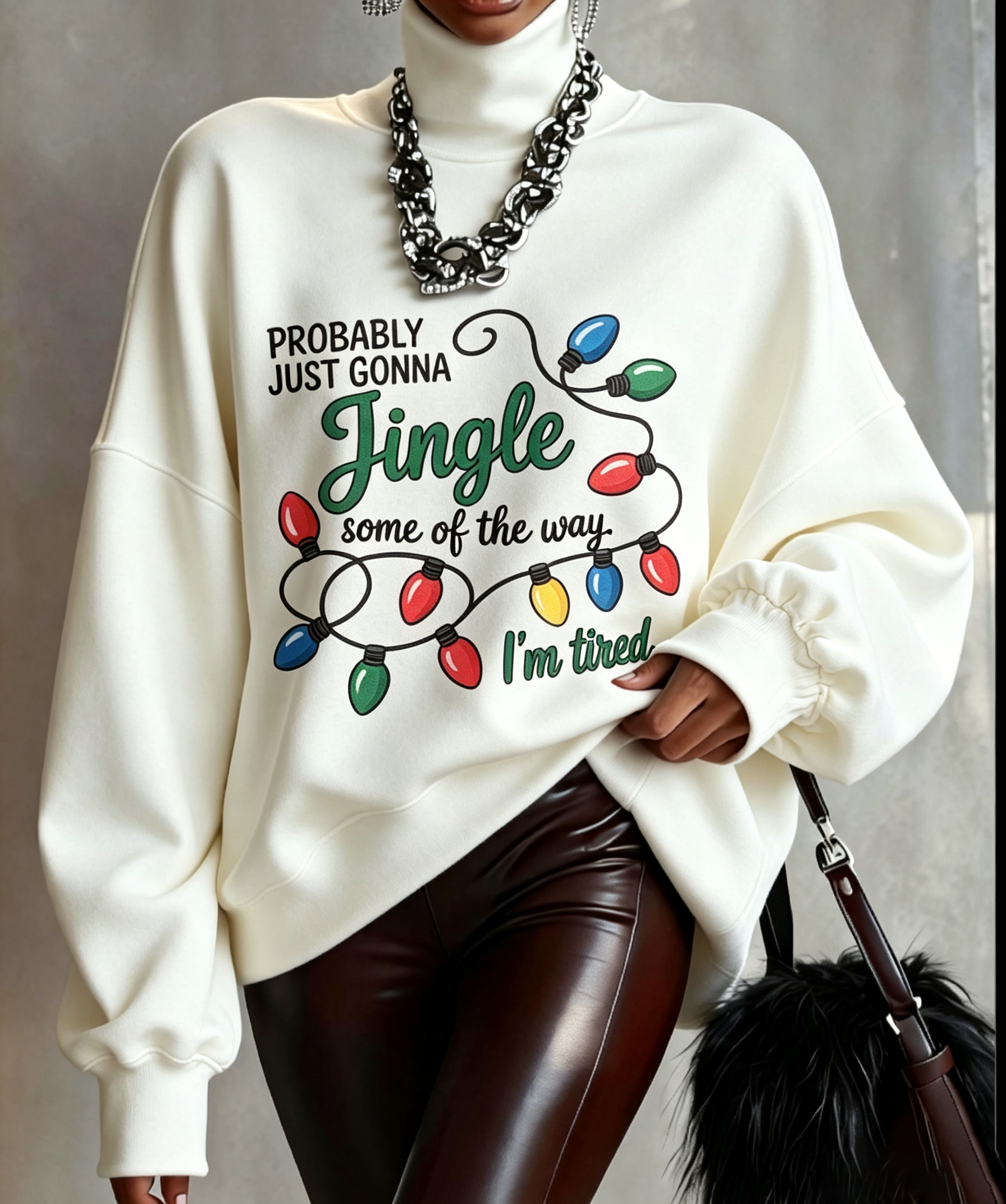 Cream Jingle Some Of The Way Christmas Lights Sweatshirt