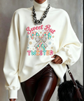 Cream Sweet But Twisted Candy Cane Sweatshirt