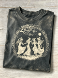 Black Acid Wash Witch Dancing Graphic T-Shirt
