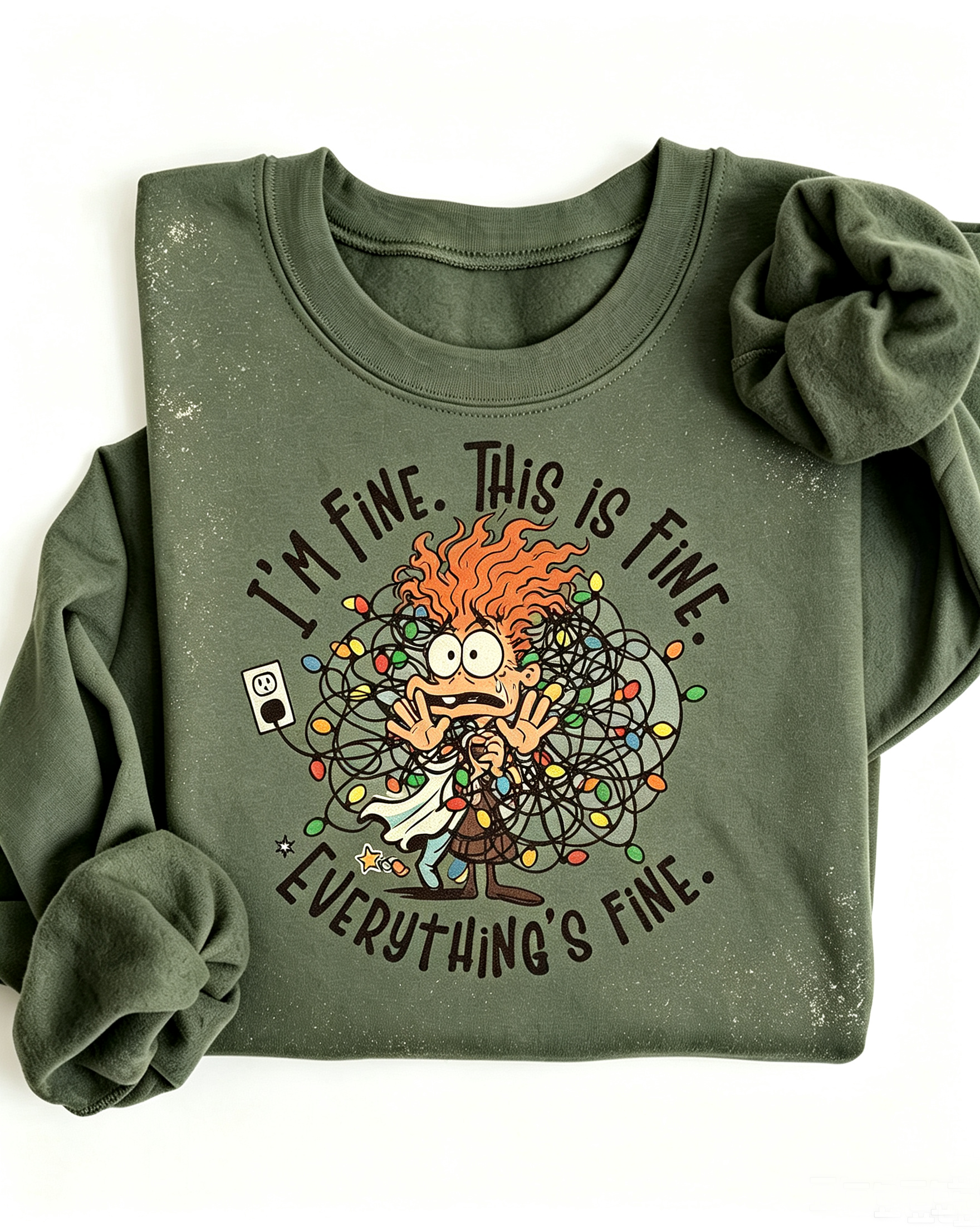 Olive I'm Fine Overwhelmed Christmas Lights Sweatshirt