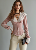 Dusty Pink Velvet Lace Victorian Corset Top