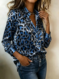 Blue Leopard Glitter Satin Shirt