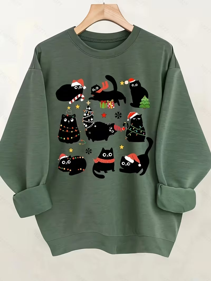 Olive Christmas Black Cat Sweatshirt