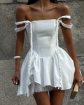 Cream Ruffled V-Neck Maxi Dress