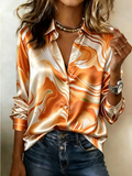 Orange White Marble Swirl Satin Shirt