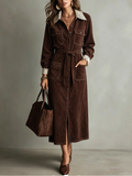 Brown Corduroy Lace Collar Shirt Dress
