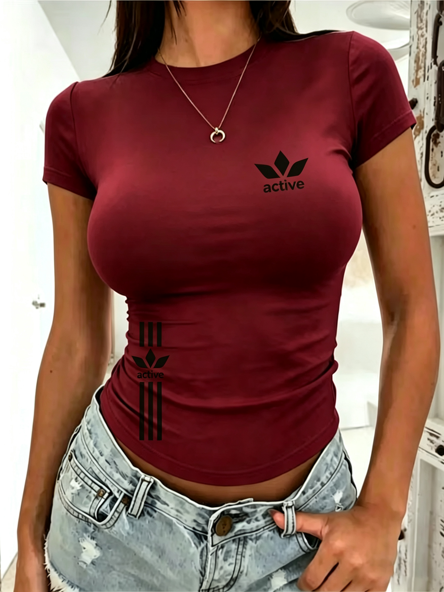 Burgundy Active Logo Slim Fit T-Shirt