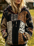 Black Animal Patchwork Quilted Hoodie