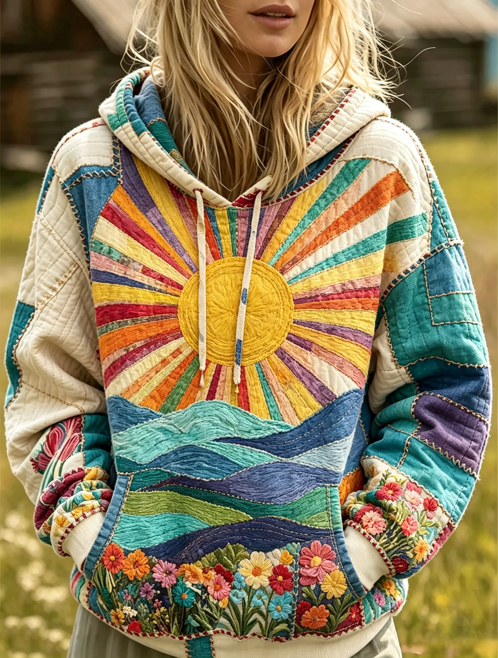 Sunrise Landscape Quilted Hoodie