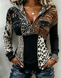 Black Animal Mix Zip-Up Hoodie