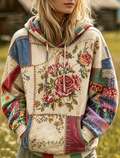 Cream Rose Patchwork Hoodie