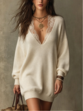 Cream Lace Trim Oversized Sweater