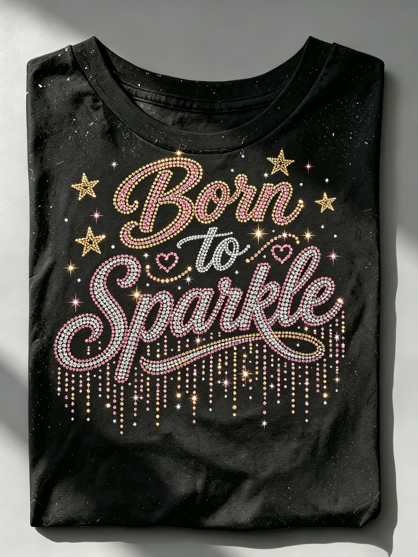 Black Born To Sparkle Rhinestone T-Shirt