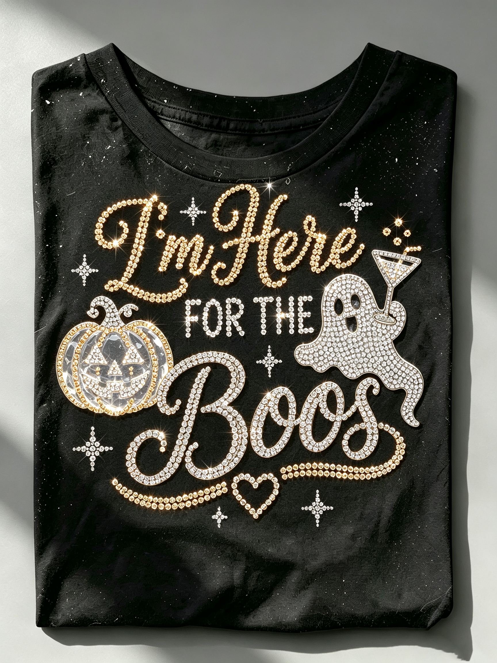 Black I'm Here For The Boos Rhinestone T-Shirt