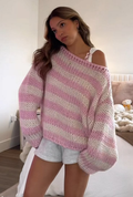 Pink White Striped Oversized Knit Sweater