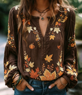Brown Autumn Leaf Embroidered Blouse