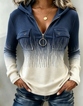 Navy Cream Ombre Knit Hoodie