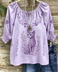 Lilac Floral Cat Print Blouse