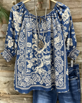 Blue White Paisley Boho Blouse