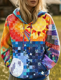 Multicolor Sun Moon Patchwork Hoodie