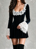 Black Velvet White Lace Mini Dress
