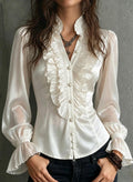 White Satin Ruffle Blouse