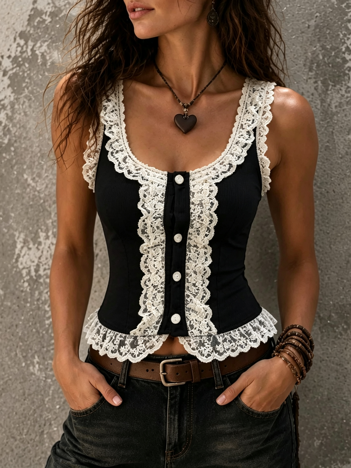 Black White Lace Corset Top