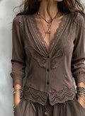 Taupe Lace Trim Cardigan