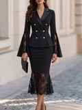 Black Lace Sleeve Peplum Midi Dress