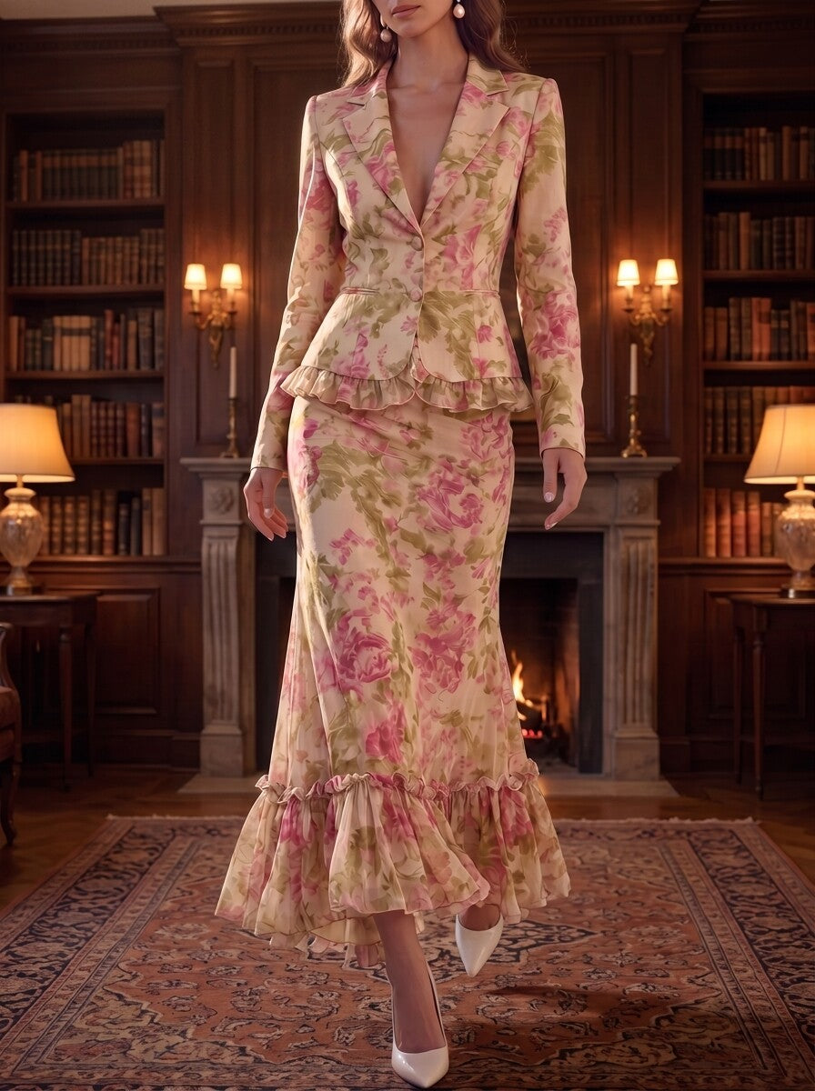 Pink Floral Ruffle Two-Piece Set