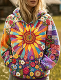 Multicolor Sunflower Patchwork Quilted Hoodie