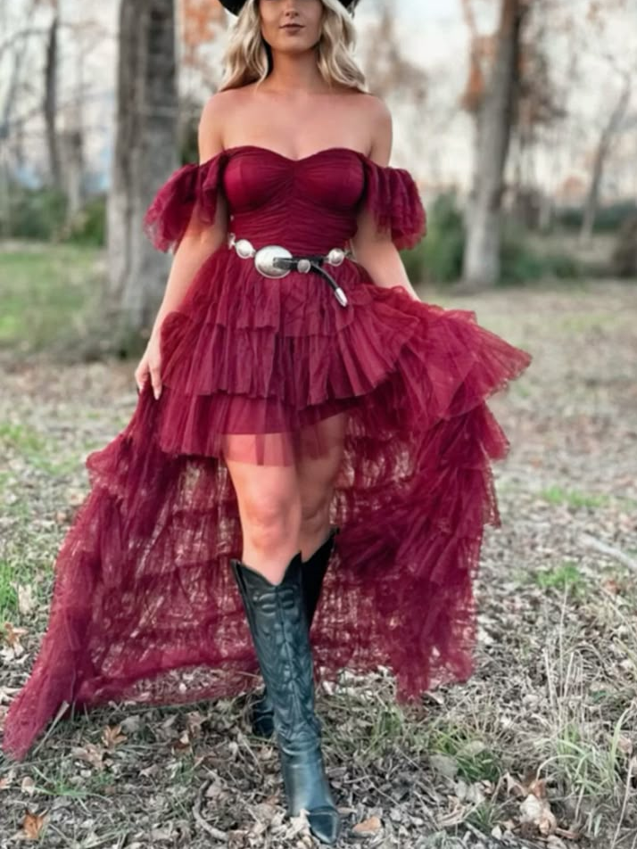 Burgundy Tulle High-Low Dress