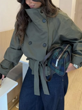 Olive Belted Double-Breasted Jacket