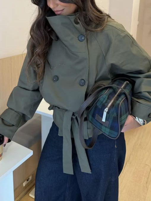 Olive Belted Double-Breasted Jacket