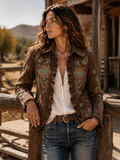 Brown Embroidered Ruffle Jacket