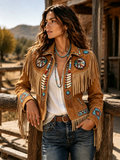 Tan Beaded Fringe Western Jacket