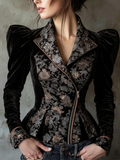 Black Gold Brocade Velvet Blazer