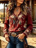 Burgundy Floral Embroidered Velvet Top