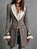 Grey Plaid Ruffle Long Blazer