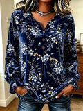 Navy Floral Velvet Blouse