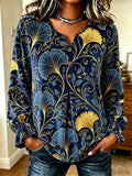 Navy Gold Floral Velvet Top