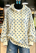 Cream Blue Polka Dot Velvet Hoodie