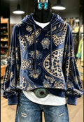 Navy Gold Floral Velvet Hoodie